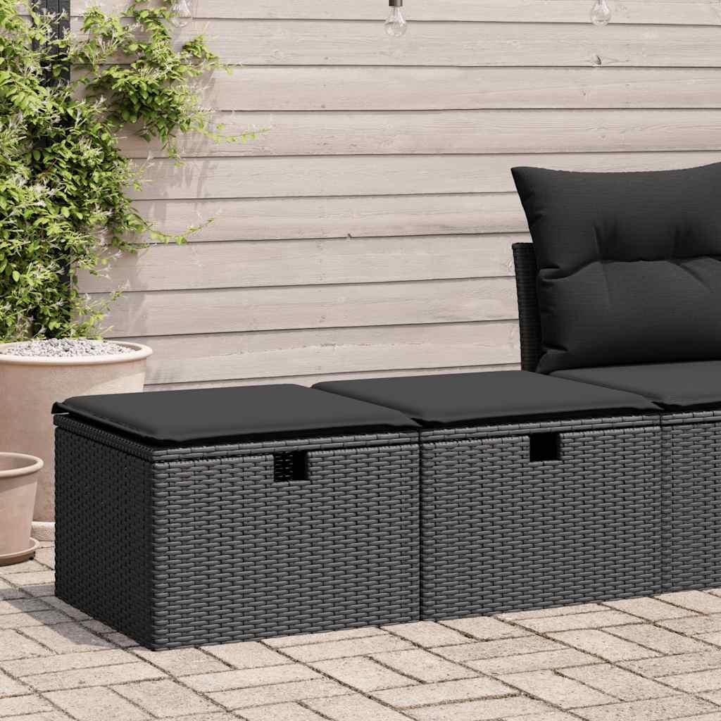 Sofasæt til haven 2 dele med hynder polyrattan akacietræ sort billede