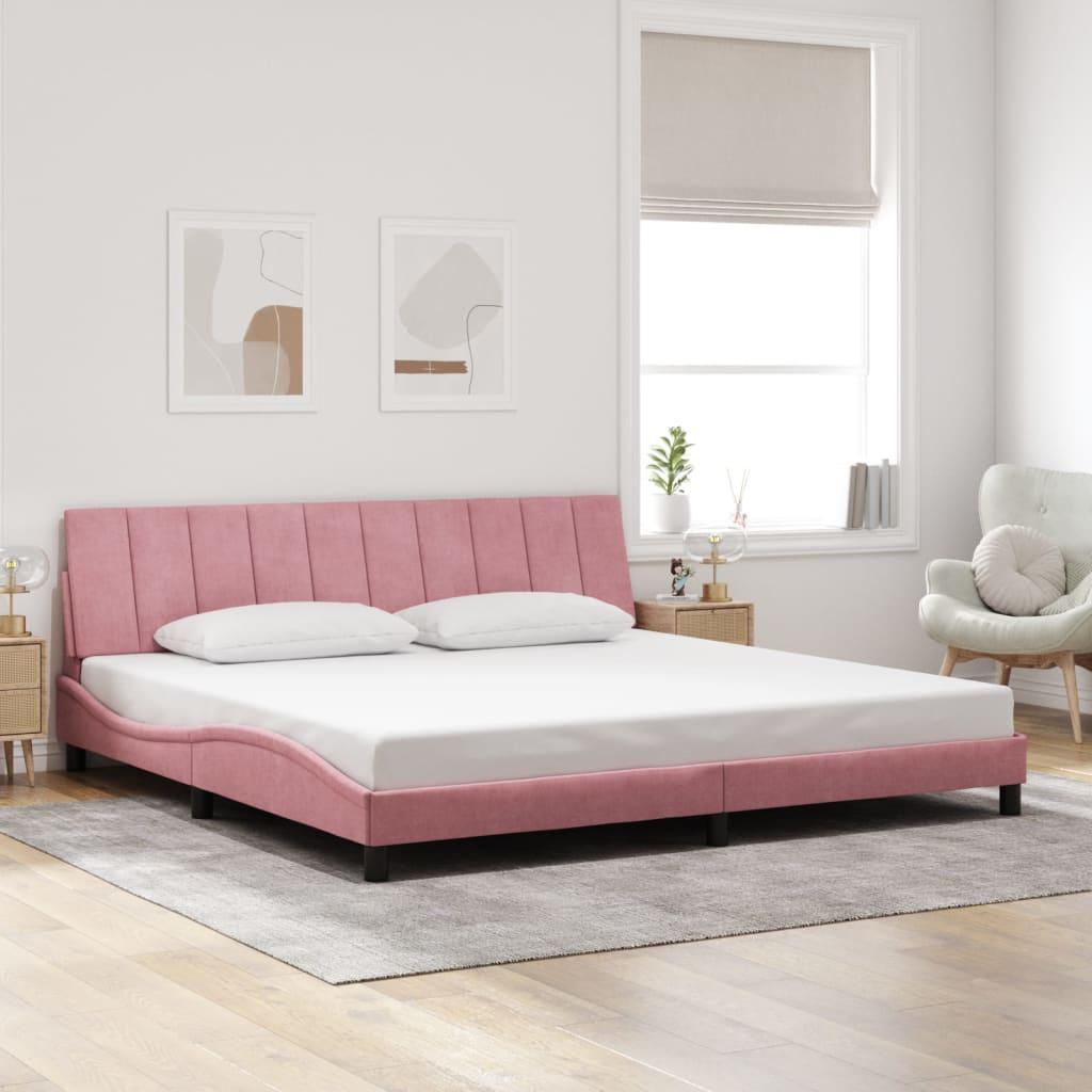 Sengeramme med sengegavl 200x200 cm fløjl pink