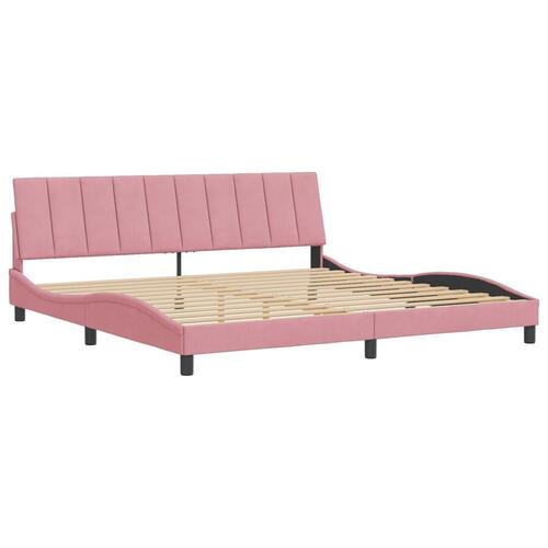 Sengeramme med sengegavl 200x200 cm fløjl pink