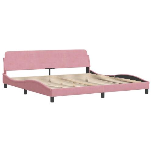Sengeramme med sengegavl 200x200 cm fløjl pink