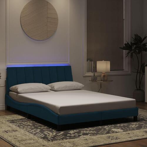 Sengeramme med LED-lys 120x200 cm velour blå