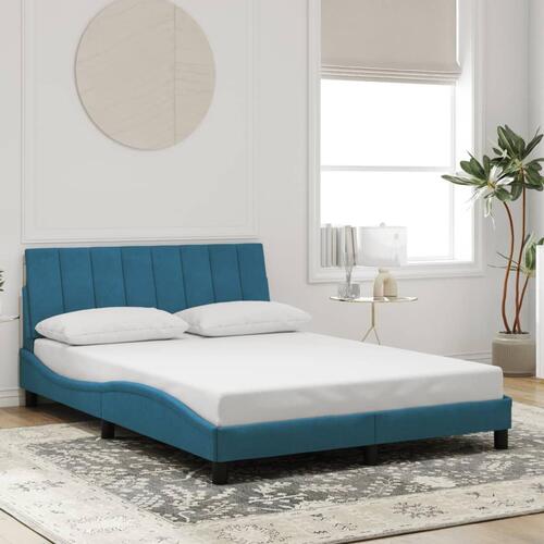 Sengeramme med LED-lys 120x200 cm velour blå