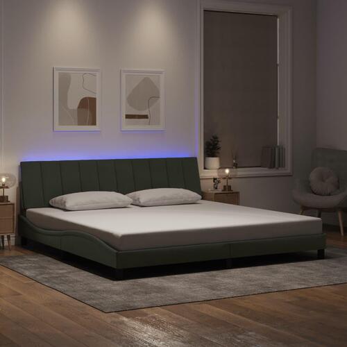 Sengeramme med LED-lys 200x200 cm velour lysegrå