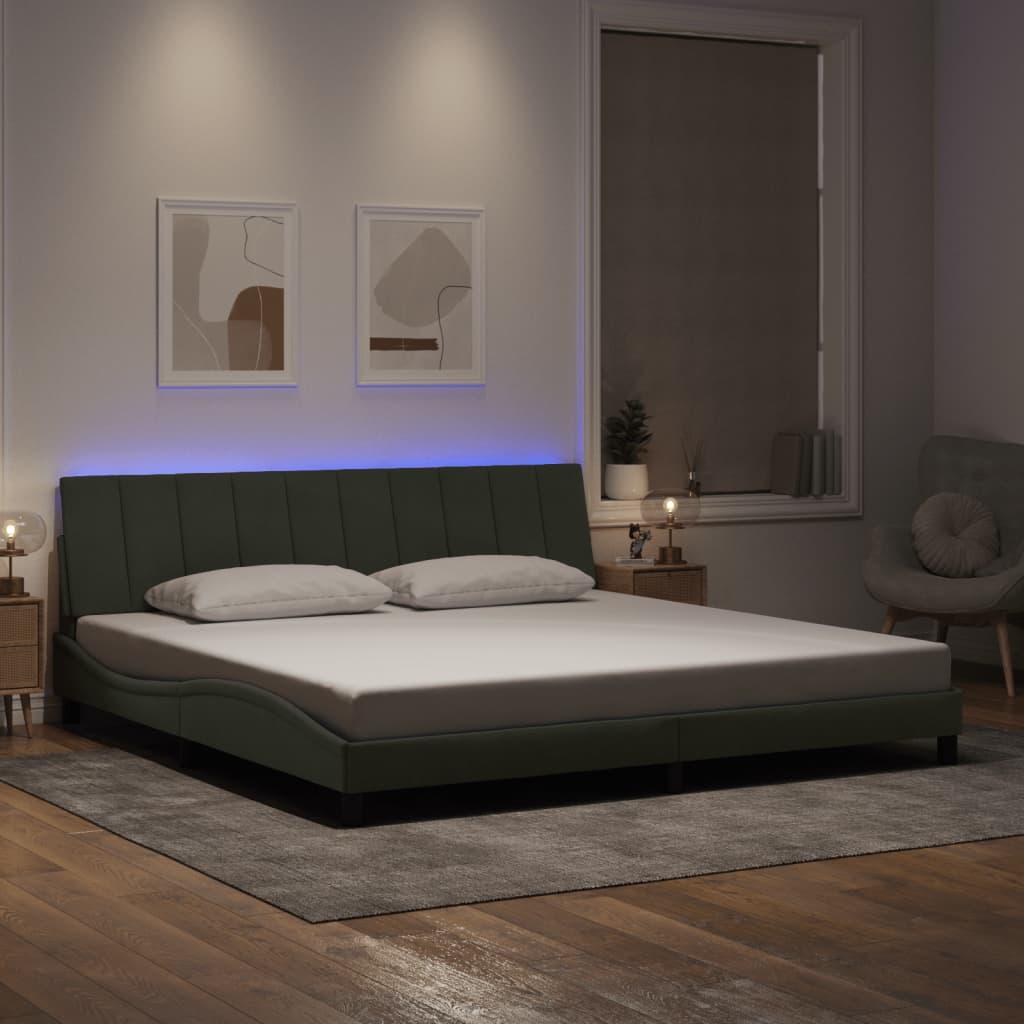 Sengeramme med LED-lys 200x200 cm velour lysegrå