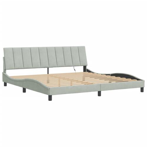 Sengeramme med LED-lys 200x200 cm velour lysegrå