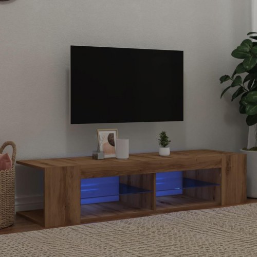 Tv-bord med LED-lys - 135×39×30 cm i konstrueret træ, kunsteg