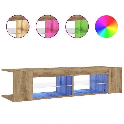 Tv-bord med LED-lys - 135×39×30 cm i konstrueret træ, kunsteg