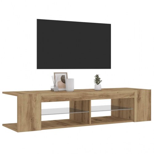 Tv-bord med LED-lys - 135×39×30 cm i konstrueret træ, kunsteg