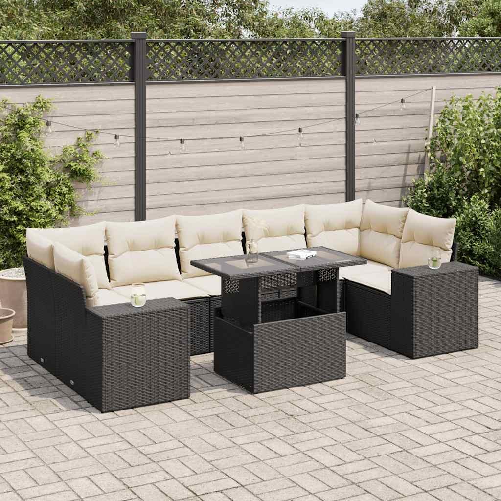 Sofasæt til haven 8 dele med hynder polyrattan sort billede