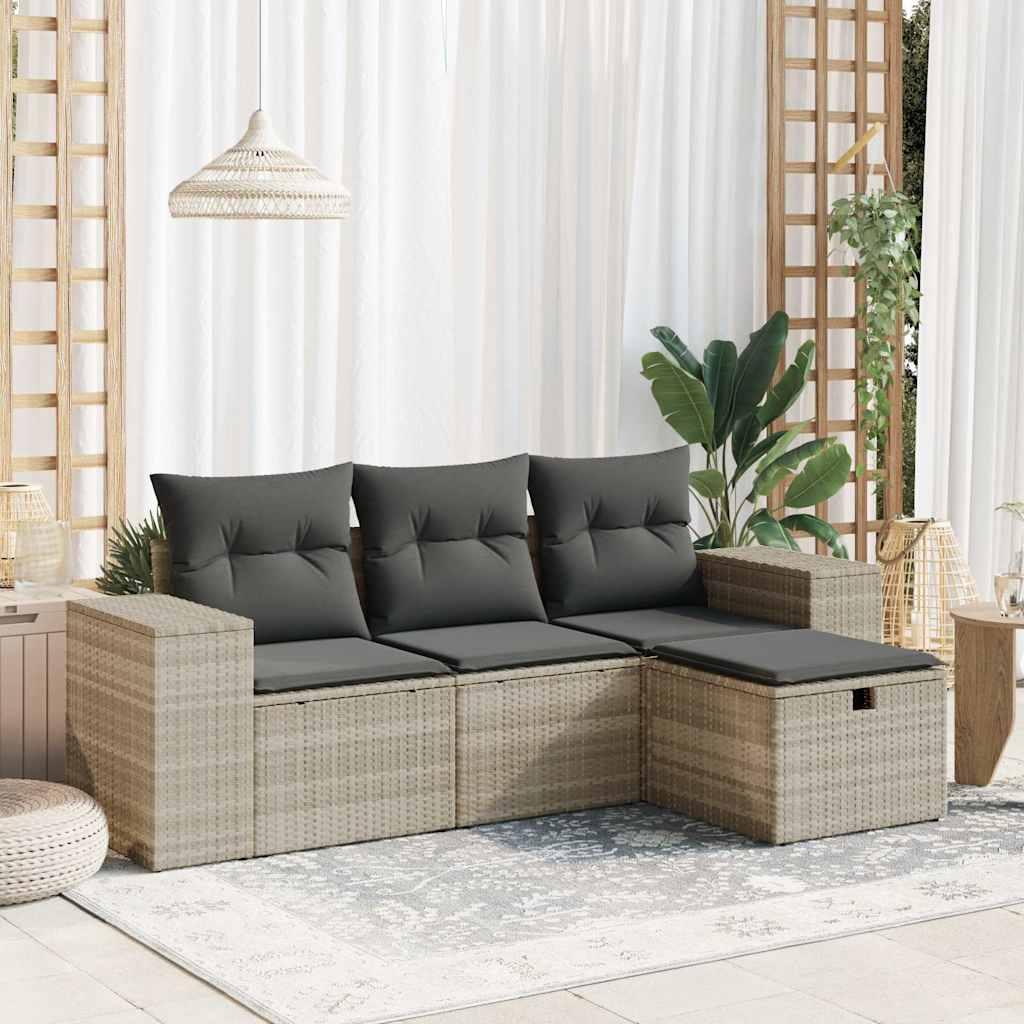 Sofasæt til haven 4 dele med hynder polyrattan lysegrå