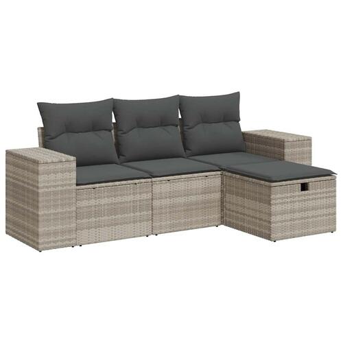 Sofasæt til haven 4 dele med hynder polyrattan lysegrå