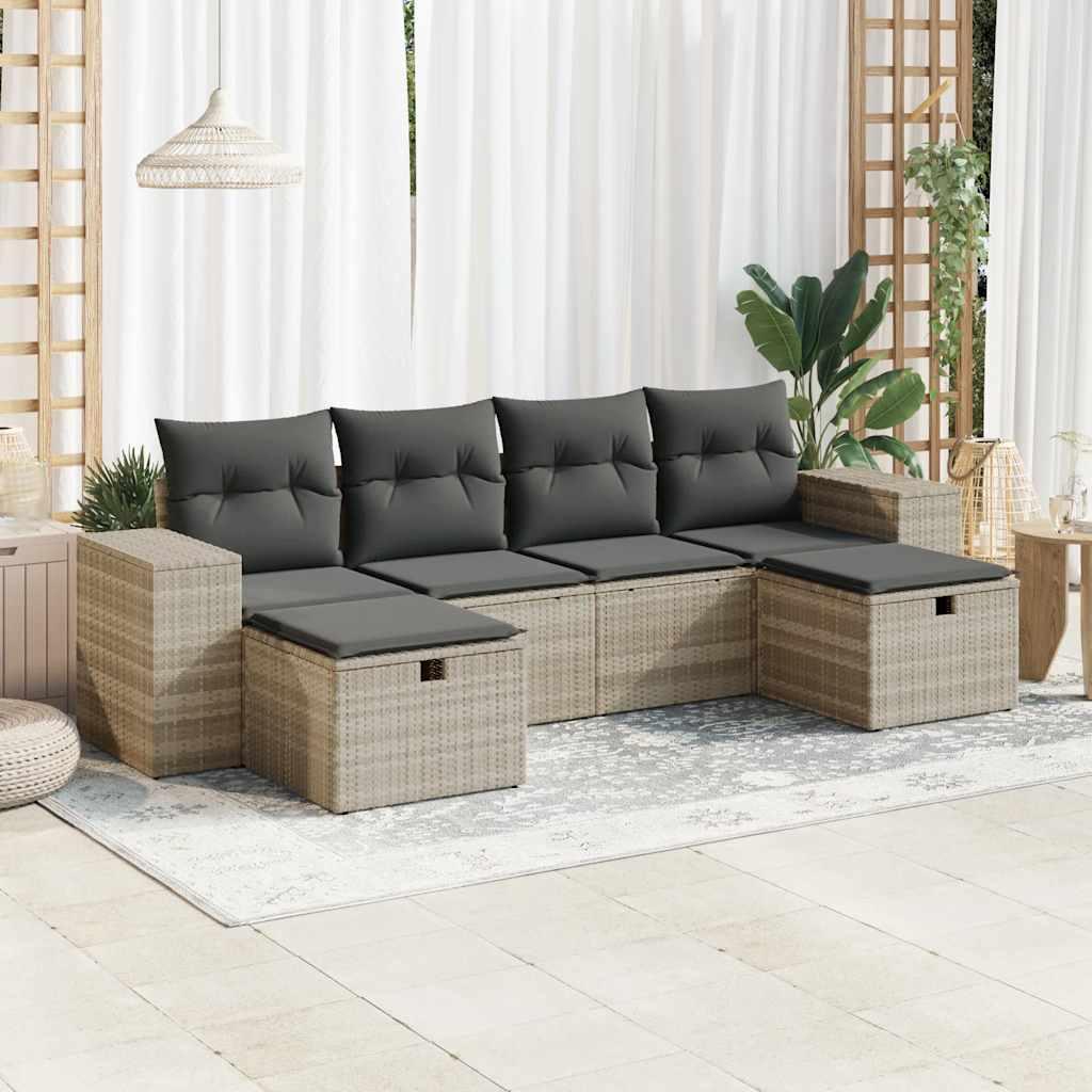 Sofasæt til haven 6 dele med hynder polyrattan lysegrå