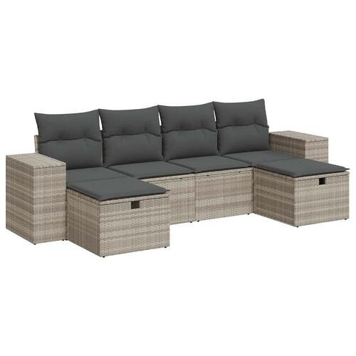 Sofasæt til haven 6 dele med hynder polyrattan lysegrå