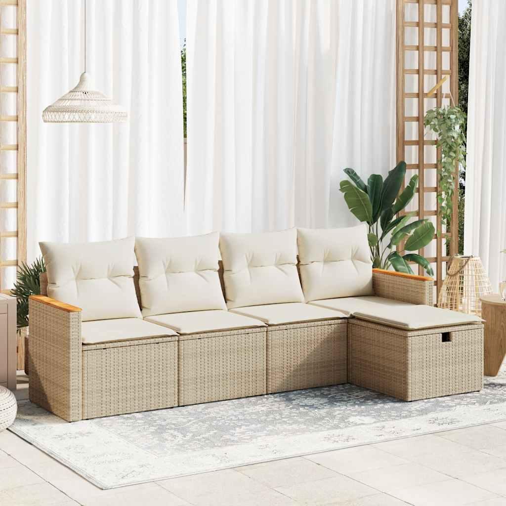 Sofasæt til haven 5 dele med hynder polyrattan beige
