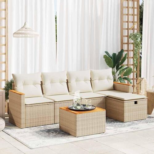 Sofasæt til haven 6 dele med hynder polyrattan beige