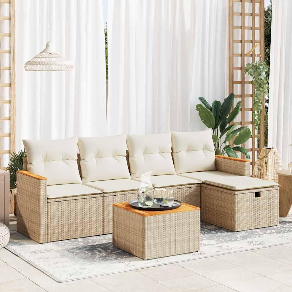 Sofasæt til haven 6 dele med hynder polyrattan beige