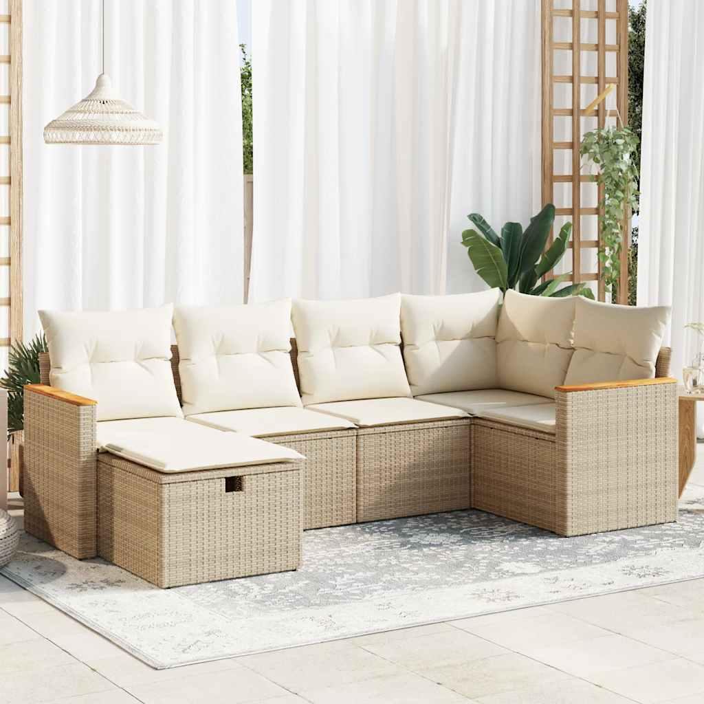 Sofasæt til haven 6 dele med hynder polyrattan beige