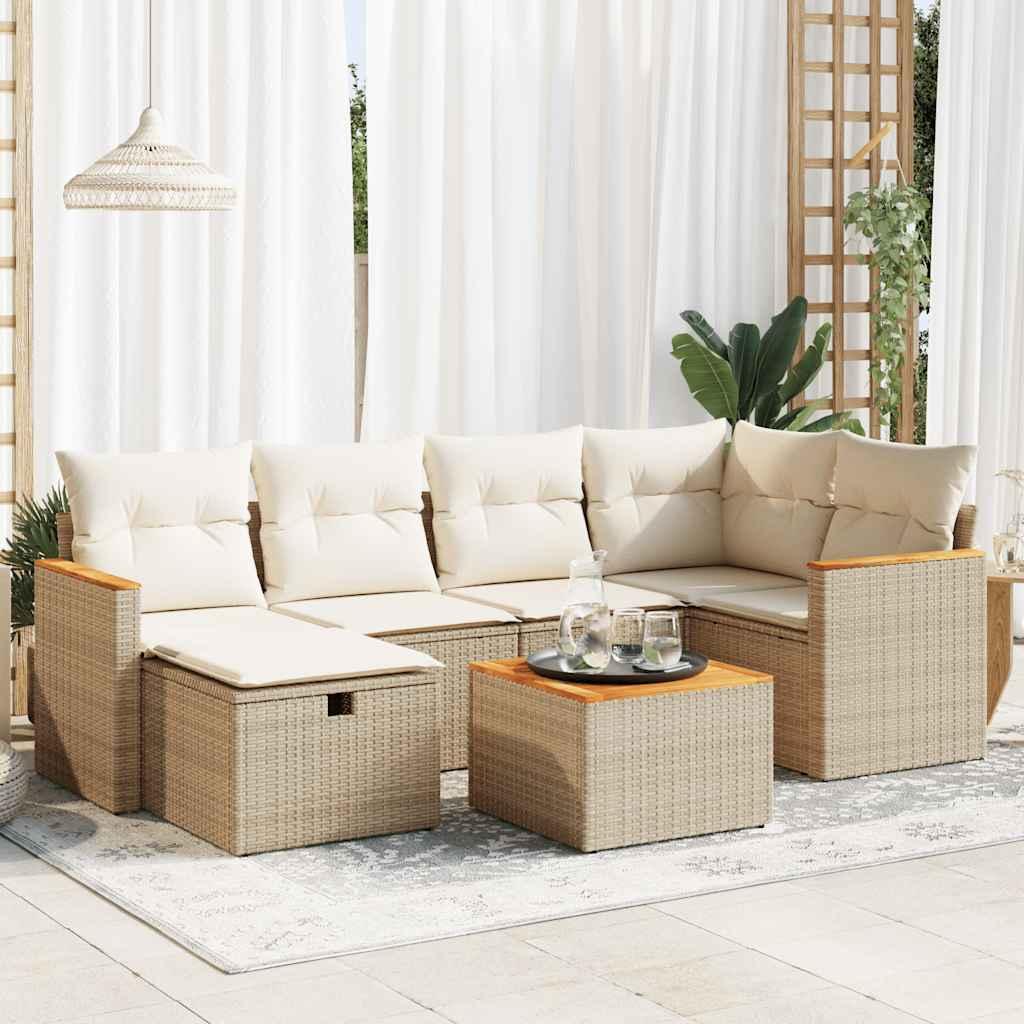 Sofasæt til haven 7 dele med hynder polyrattan beige