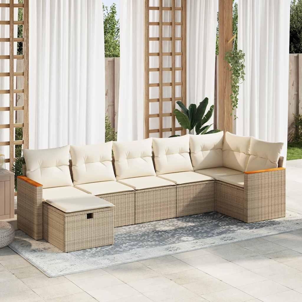 Sofasæt til haven 7 dele med hynder polyrattan beige