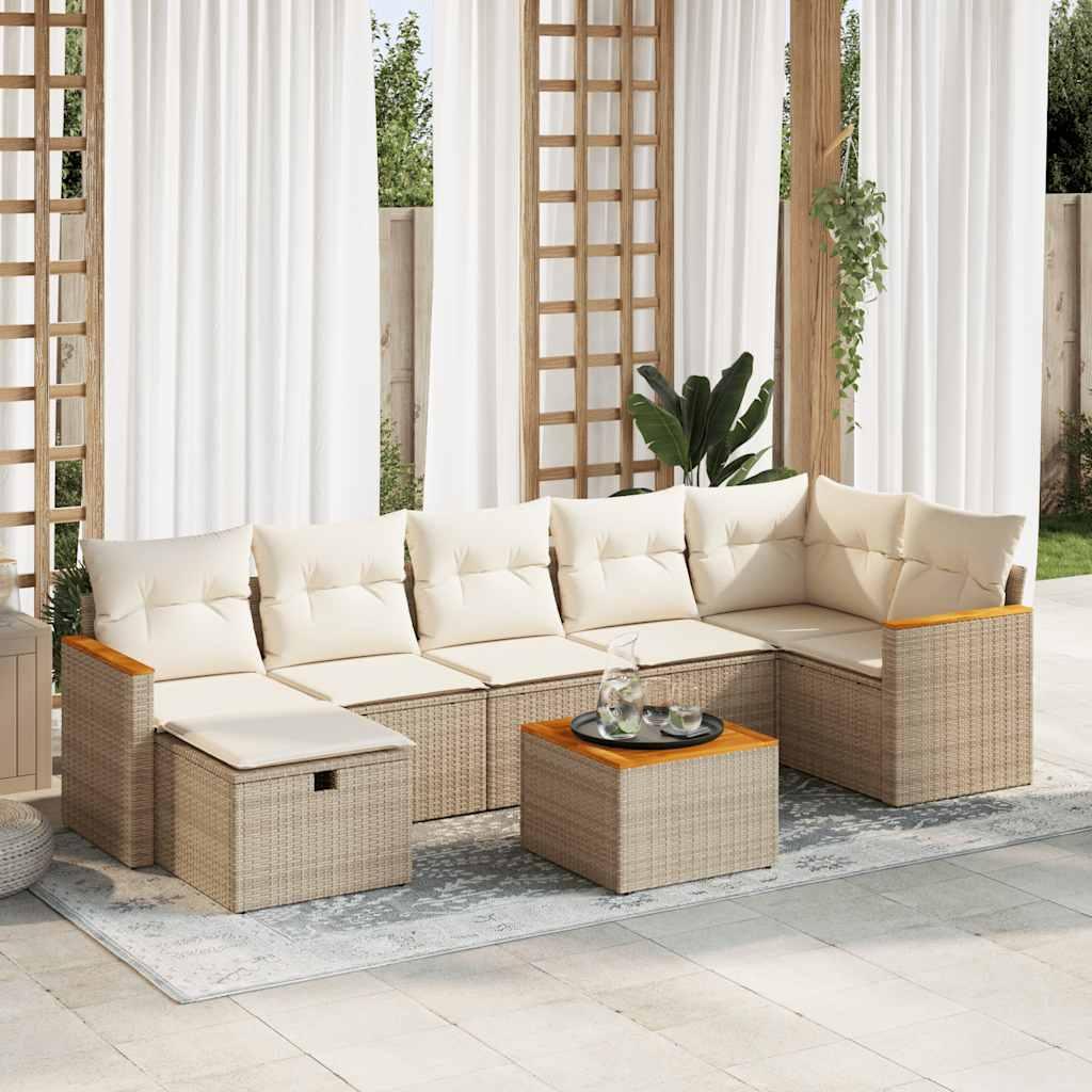Sofasæt til haven 8 dele med hynder polyrattan beige