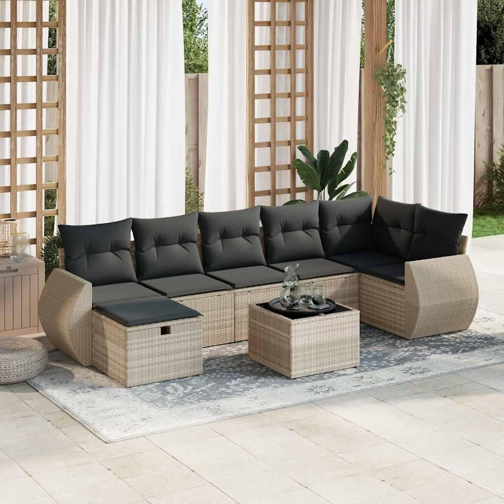 Sofasæt til haven 8 dele med hynder polyrattan lysegrå