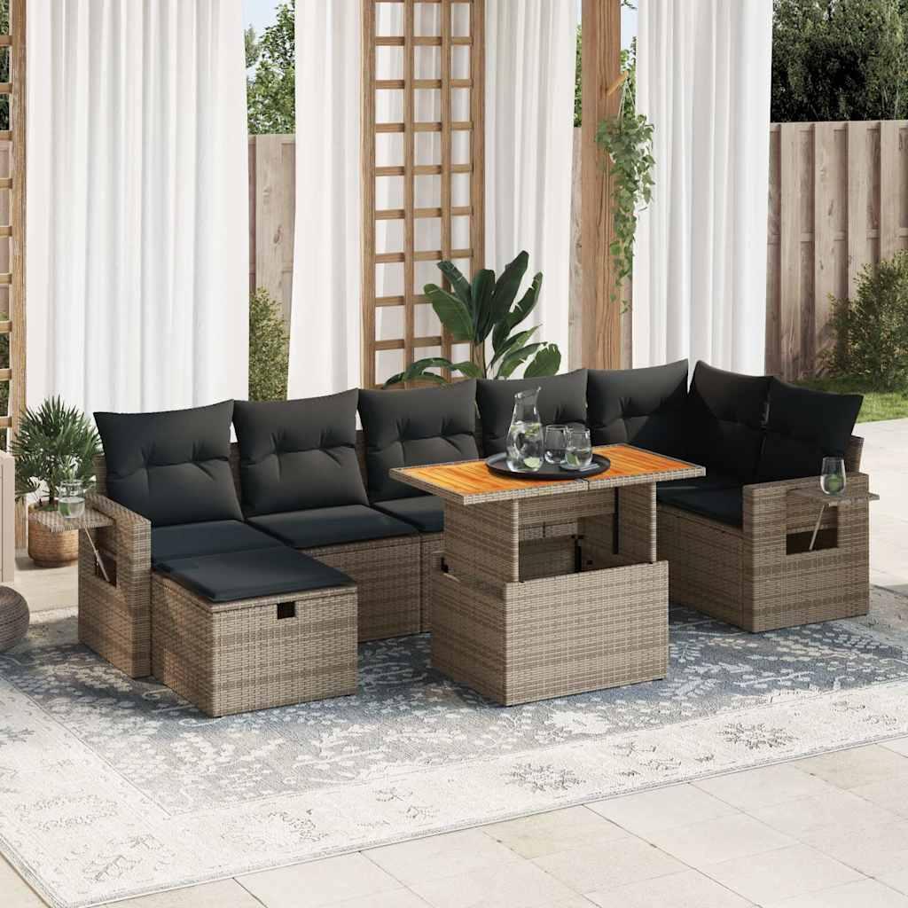 Sofasæt 5 dele med hynder polyrattan akacietræ grå
