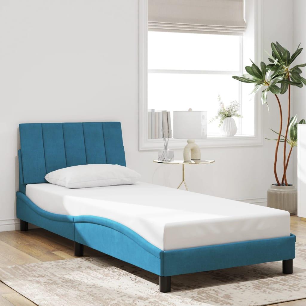 Sengeramme med sengegavl 90x200 cm fløjl blå