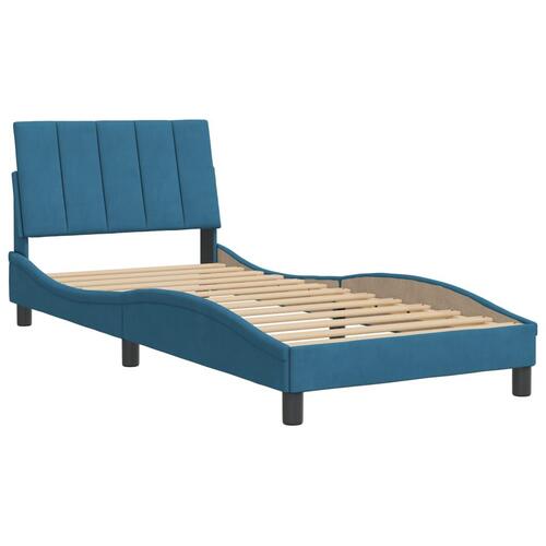 Sengeramme med sengegavl 90x200 cm fløjl blå