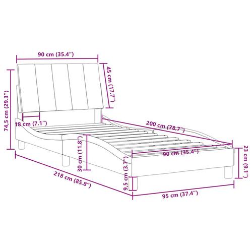 Sengeramme med sengegavl 90x200 cm fløjl blå