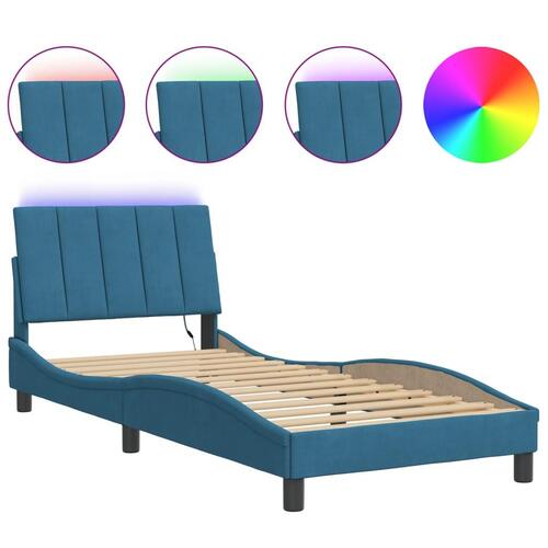 Sengeramme med LED-lys 90x200 cm velour blå