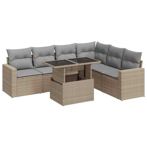 Sofasæt til haven 7 dele med hynder polyrattan beige