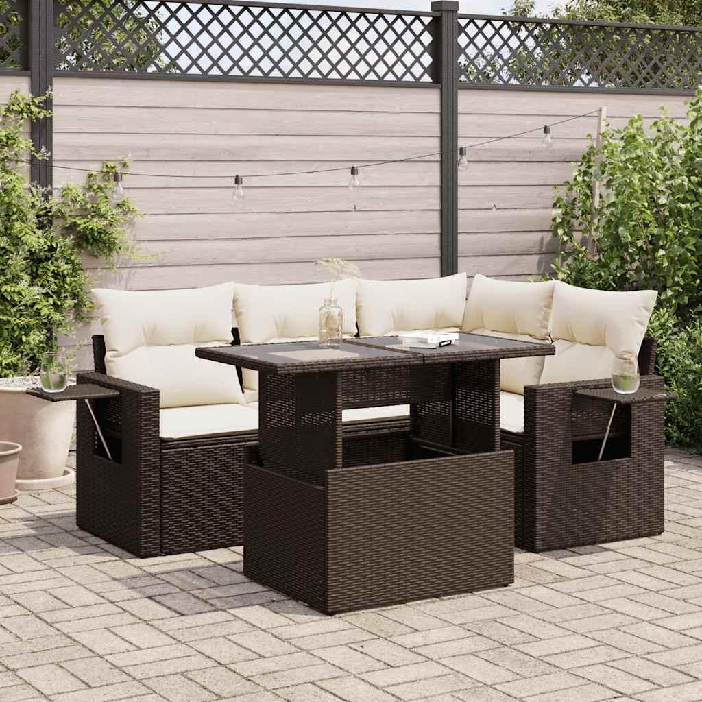 Sofasæt til haven 5 dele med hynder polyrattan brun