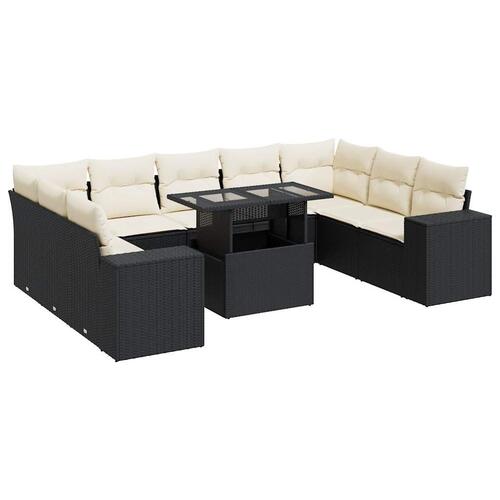 Sofasæt til haven 10 dele med hynder polyrattan sort