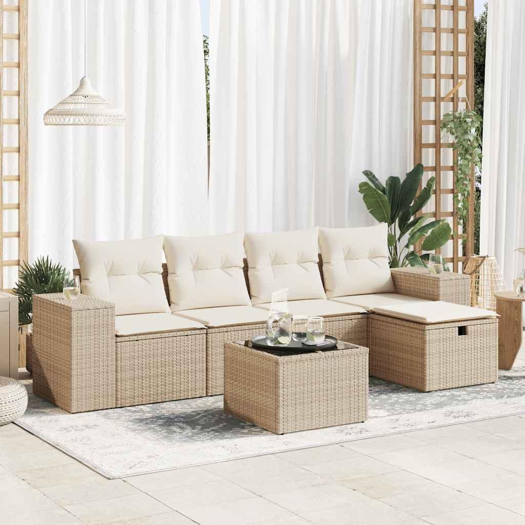 Sofasæt til haven 6 dele med hynder polyrattan beige