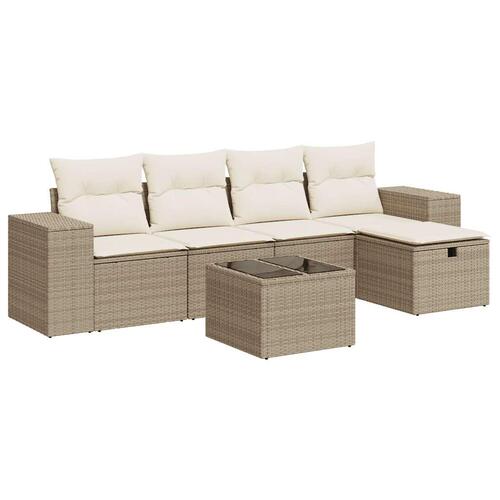 Sofasæt til haven 6 dele med hynder polyrattan beige