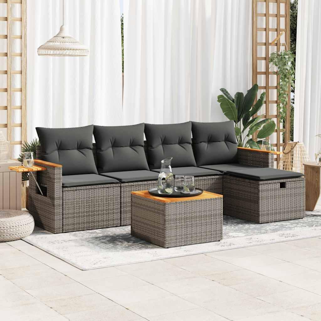 Sofasæt til haven 6 dele med hynder polyrattan grå