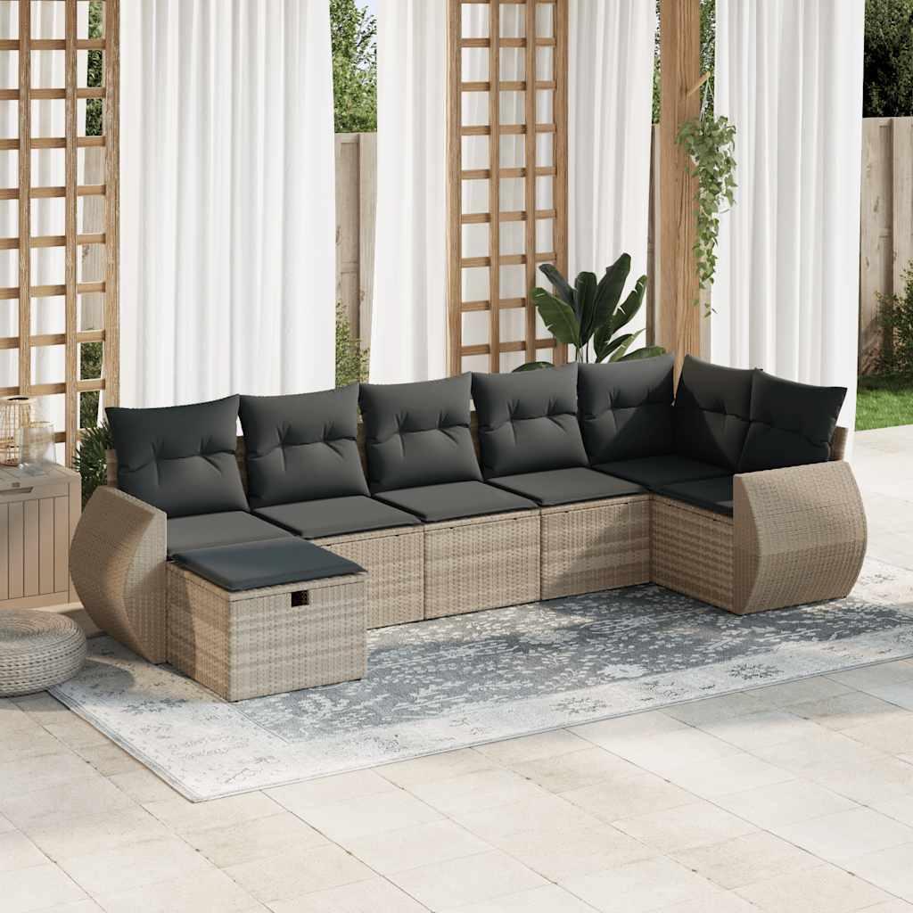 Sofasæt til haven 7 dele med hynder polyrattan lysegrå