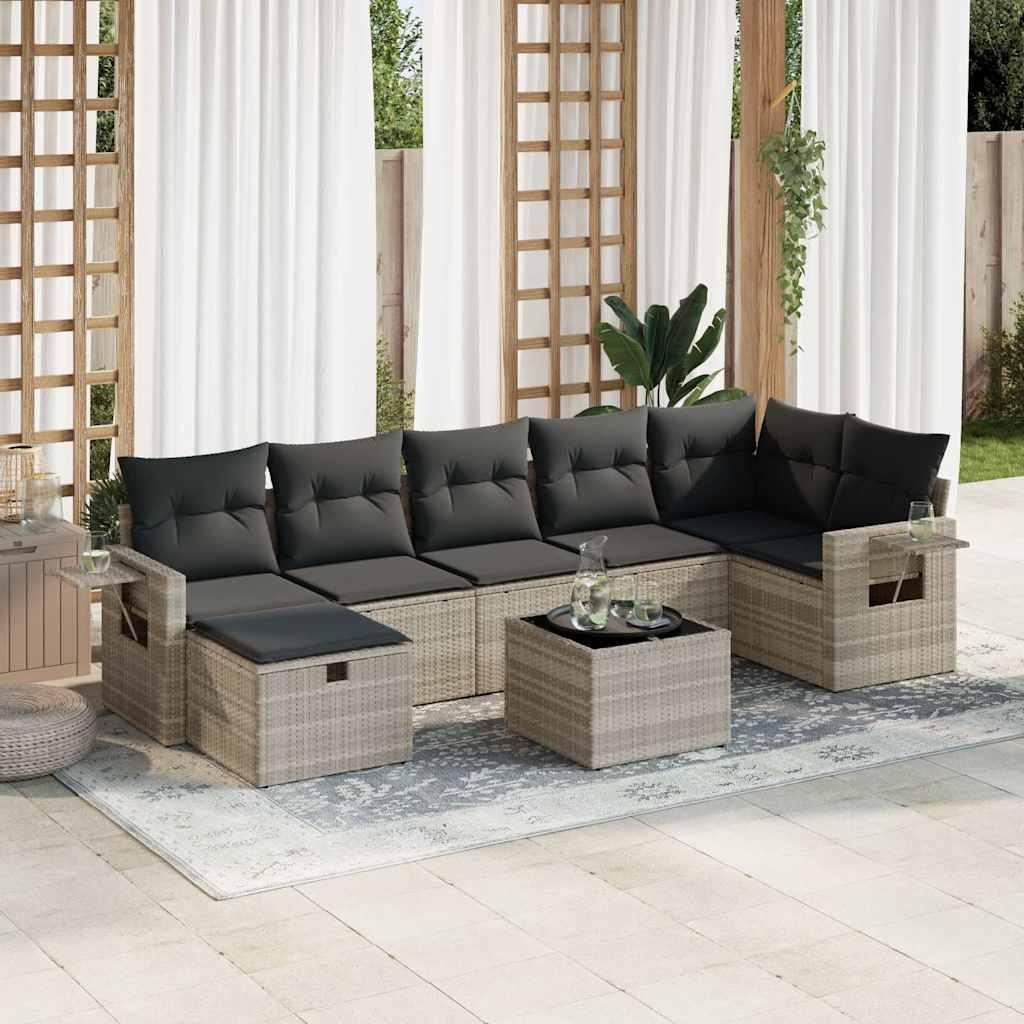Sofasæt til haven 8 dele med hynder polyrattan lysegrå