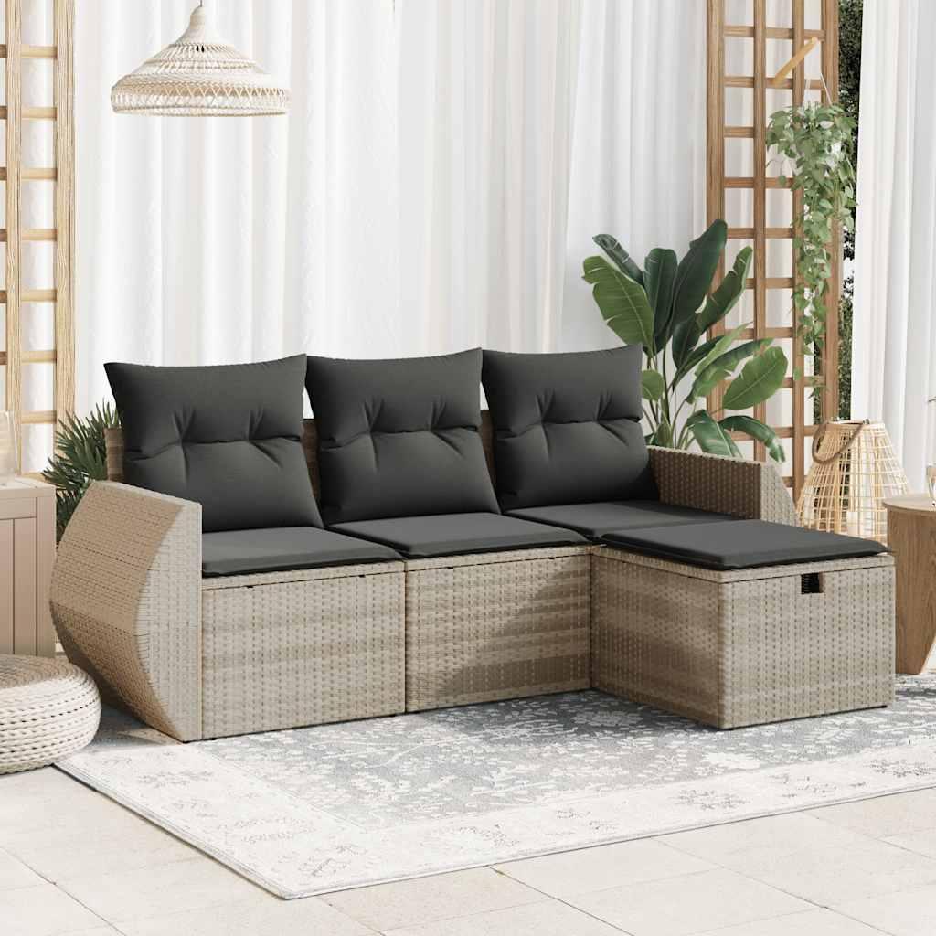 Sofasæt til haven 4 dele med hynder polyrattan lysegrå