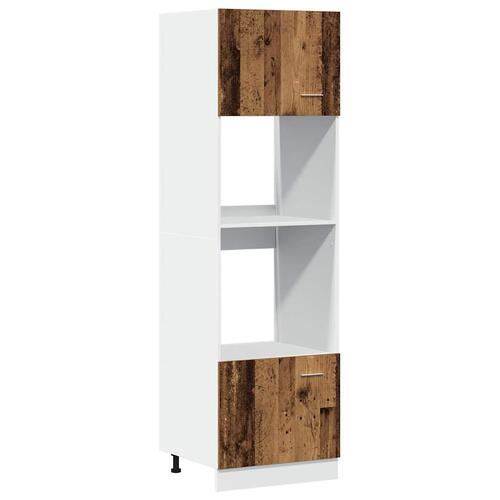 Køkkenskab til mikroovn 60x57x207 cm konstrueret træ antikt træ