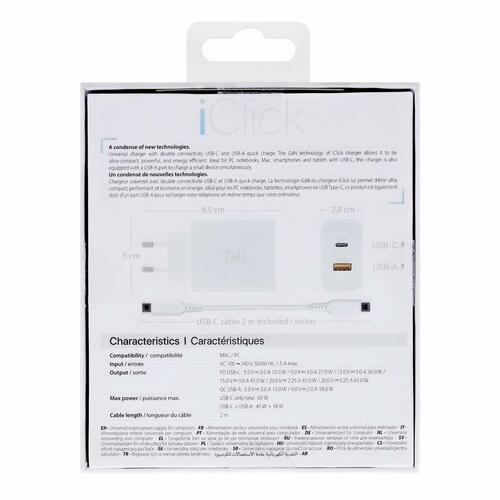 Vægoplader + USB-C kabel TNB CHNBTINY65 65 W