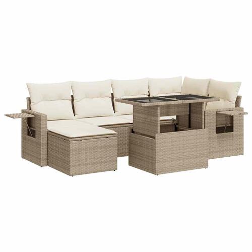 Sofasæt til haven 7 dele med hynder polyrattan beige