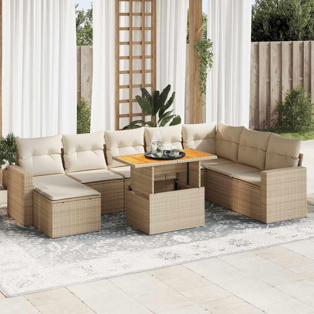 Sofasæt til haven 9 dele med hynder polyrattan beige