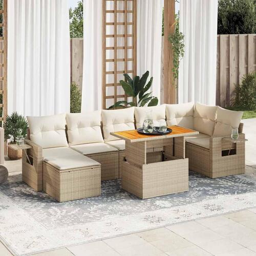 Sofasæt til haven 8 dele med hynder polyrattan beige