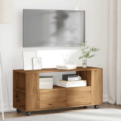 Tv-bord med hjul 102x34,5x43 cm konstrueret træ kunsteg