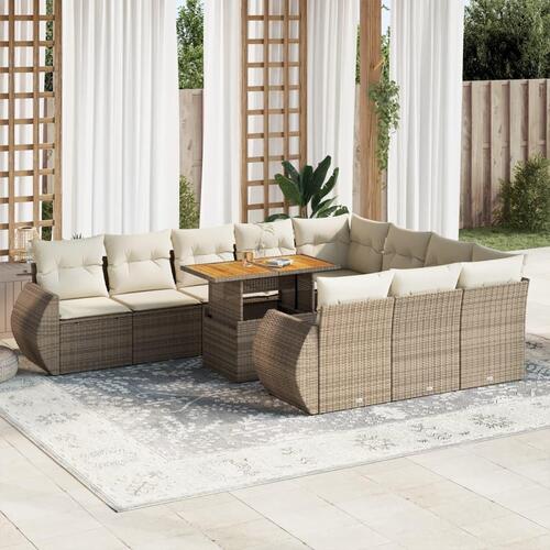 Sofasæt til haven 11 dele med hynder polyrattan beige