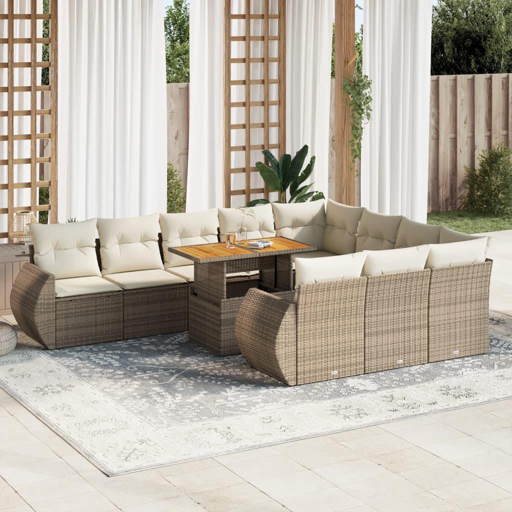Sofasæt til haven 11 dele med hynder polyrattan beige