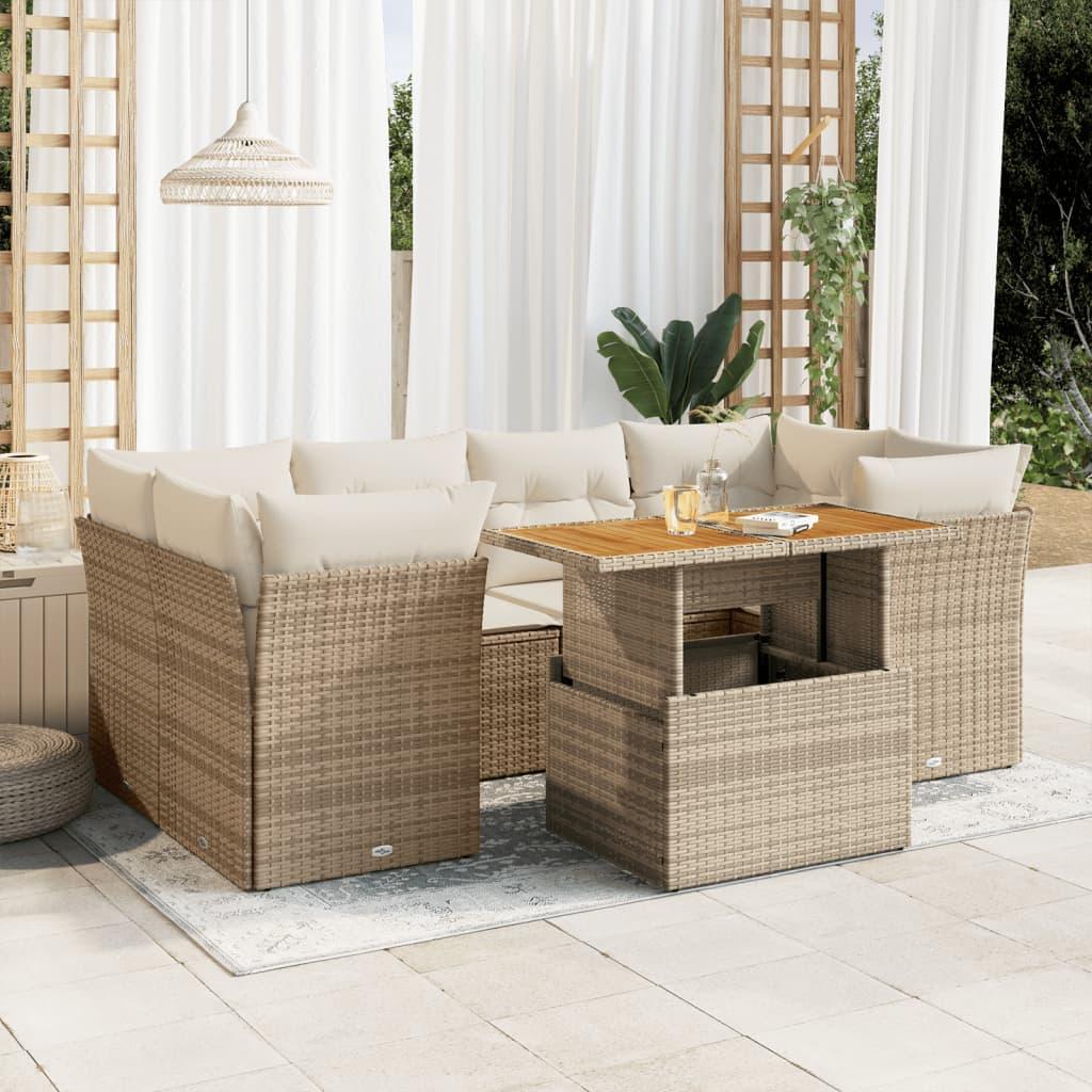 Sofasæt til haven 7 dele med hynder polyrattan beige