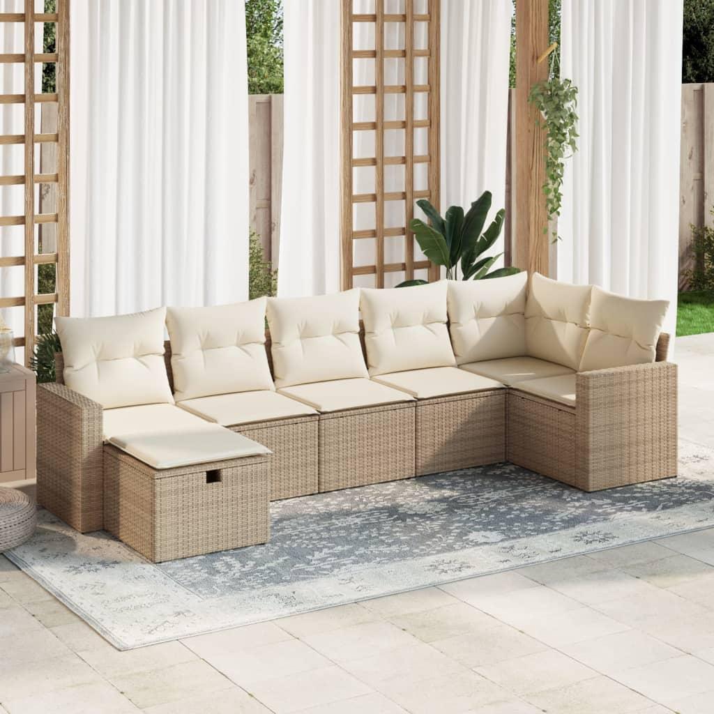 Sofasæt til haven 7 dele med hynder polyrattan beige