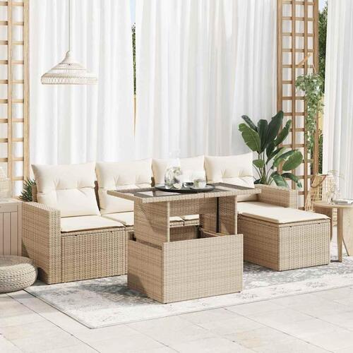 Sofasæt til haven 6 dele med hynder polyrattan beige